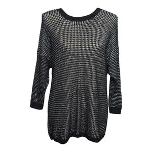 Apt. 9 Long Sleeve Knit Sweater Sz Large Black & Metallic Silver Mesh
